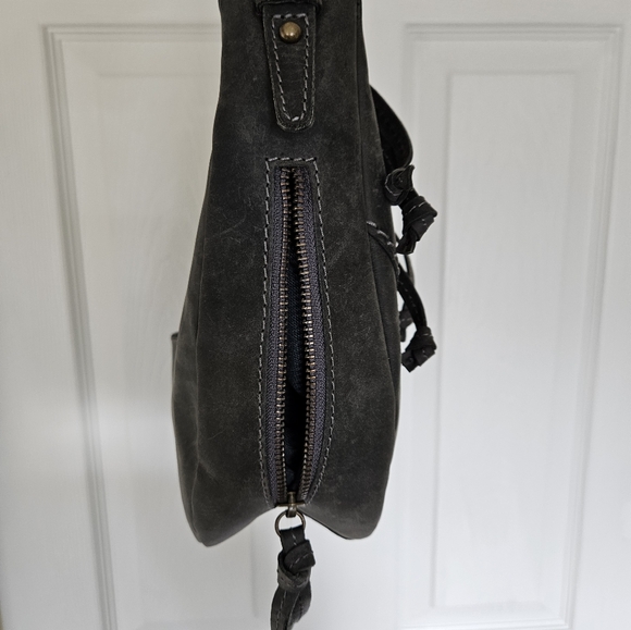 Born - Gray Leather Crossbody Sling Hobo Purse - Picture 3 of 8